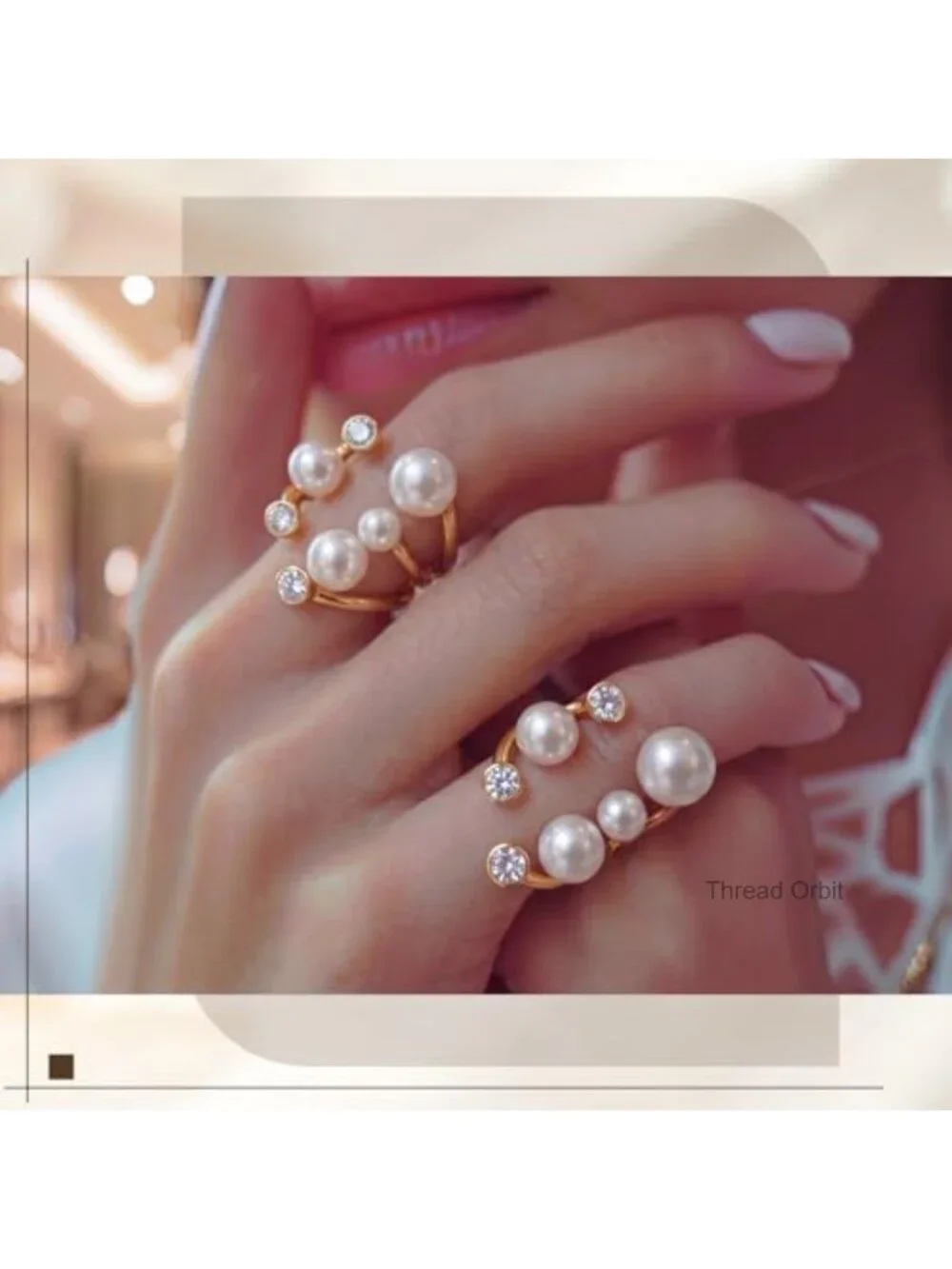 2 Pack Stackable Adjustable Open Promise Pearl Rings for Women